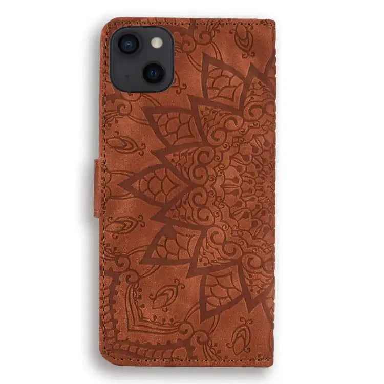 Mandala Embossed Dual-Fold Calf Leather Phone Case