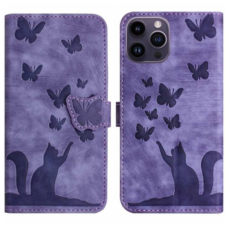 Butterfly Cat Embossing Flip Leather Phone Case