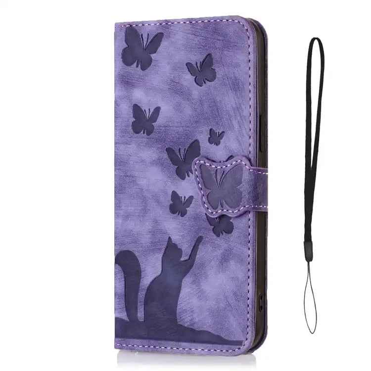 Butterfly Cat Embossing Flip Leather Phone Case