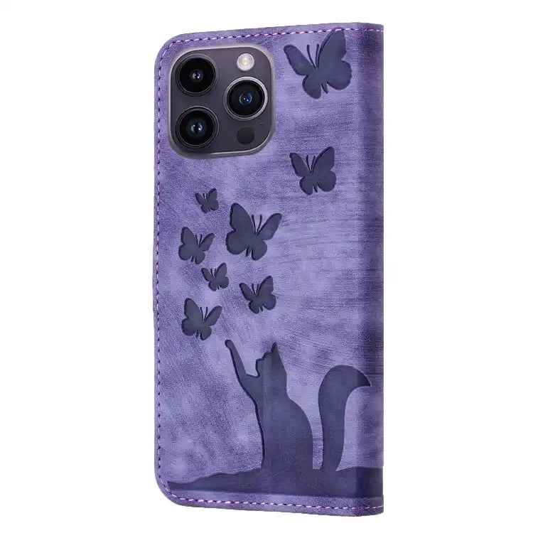 Butterfly Cat Embossing Flip Leather Phone Case