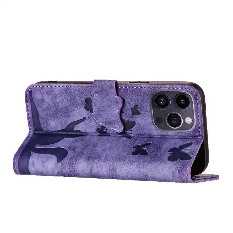 Butterfly Cat Embossing Flip Leather Phone Case