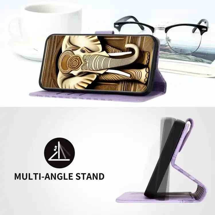 YX0060 Elephant Head Embossed Phone Leather Case with Lanyard