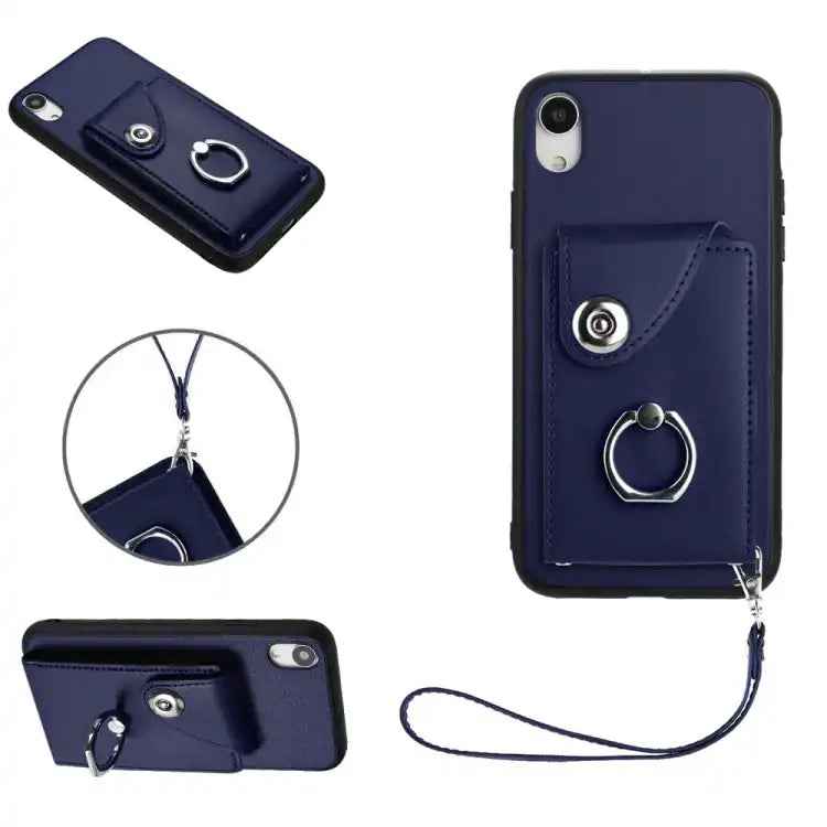 Organ Card Bag Ring Holder PU Phone Case with Lanyard