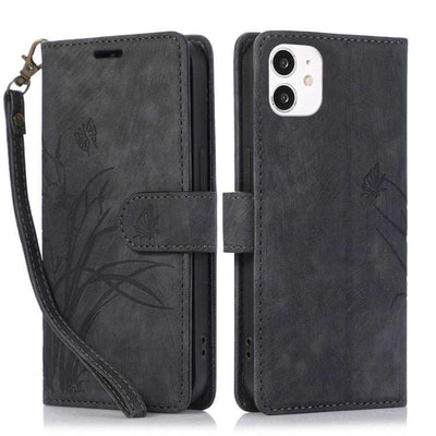 Orchid Butterfly Embossed Leather Phone Case