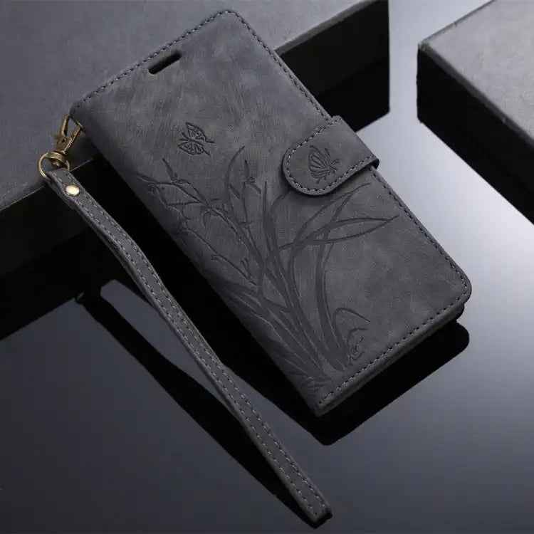 Orchid Butterfly Embossed Leather Phone Case