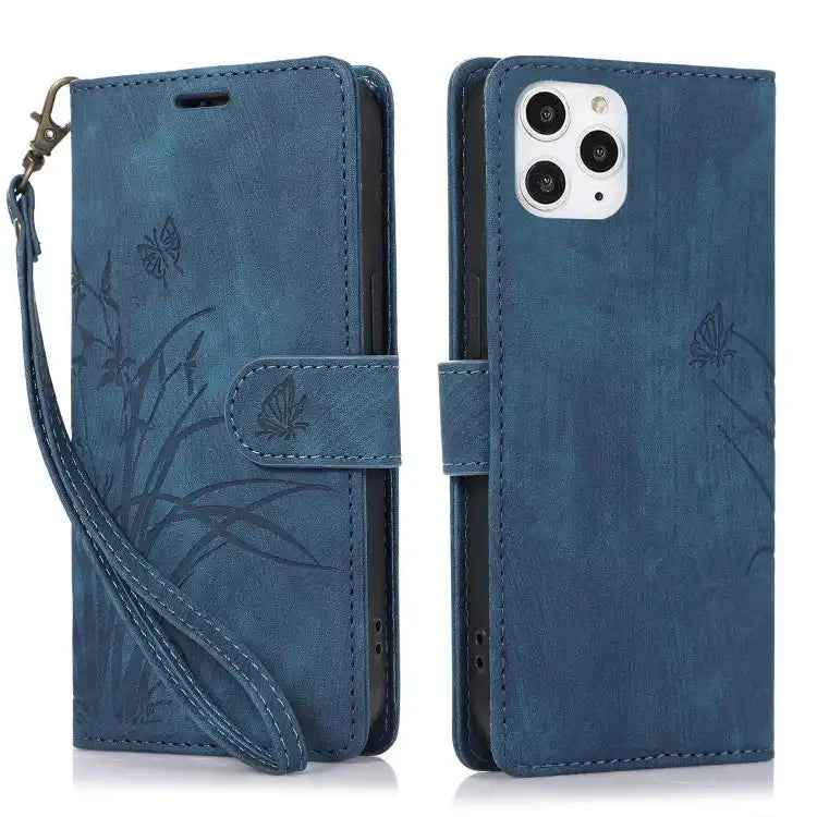 Orchid Butterfly Embossed Leather Phone Case