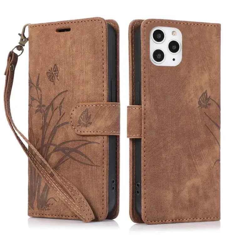 Orchid Butterfly Embossed Leather Phone Case