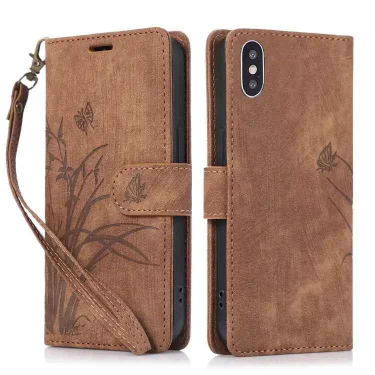 Orchid Butterfly Embossed Leather Phone Case