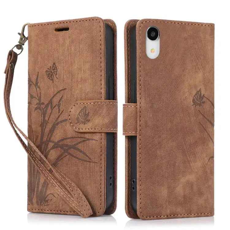 Orchid Butterfly Embossed Leather Phone Case