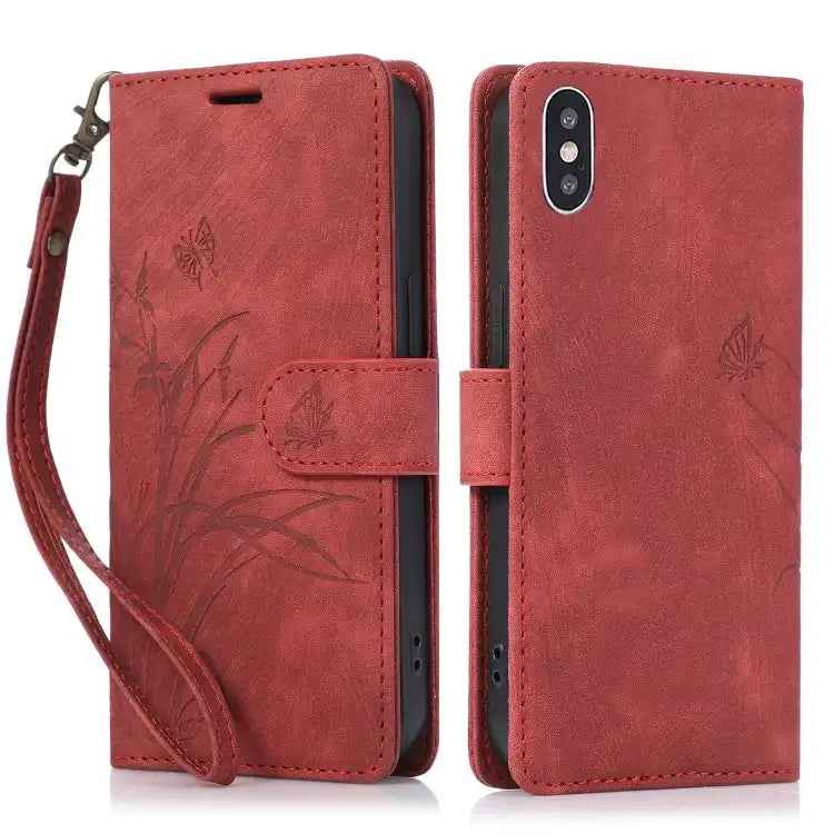Orchid Butterfly Embossed Leather Phone Case