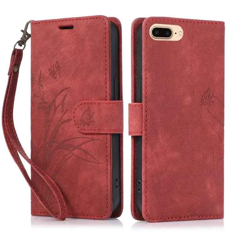 Orchid Butterfly Embossed Leather Phone Case