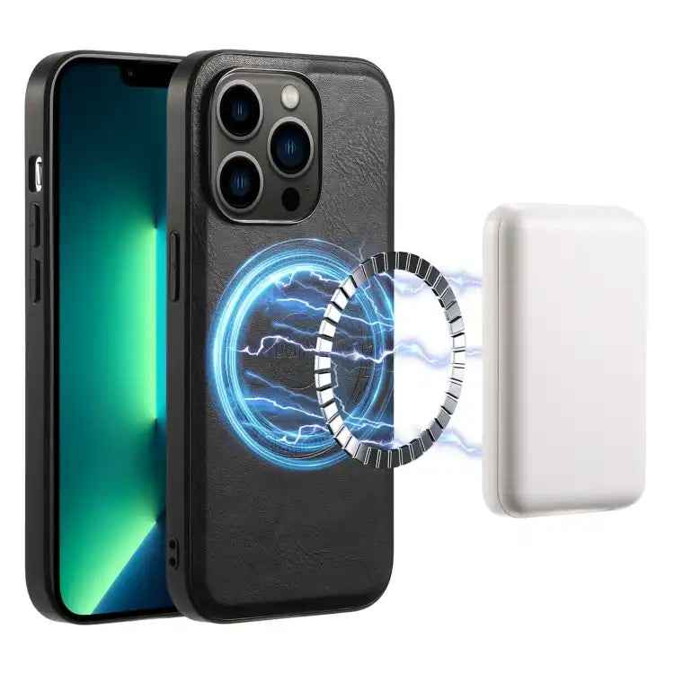 Denior Cowhide Texture Leather MagSafe Phone Case