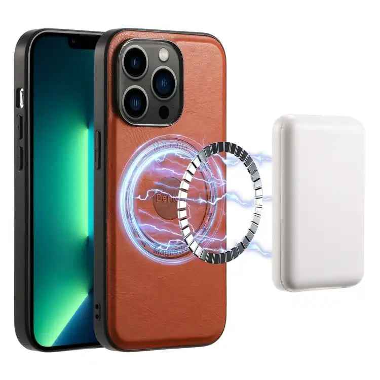 Denior Cowhide Texture Leather MagSafe Phone Case