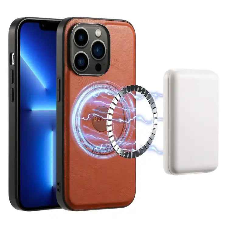 Denior Cowhide Texture Leather MagSafe Phone Case