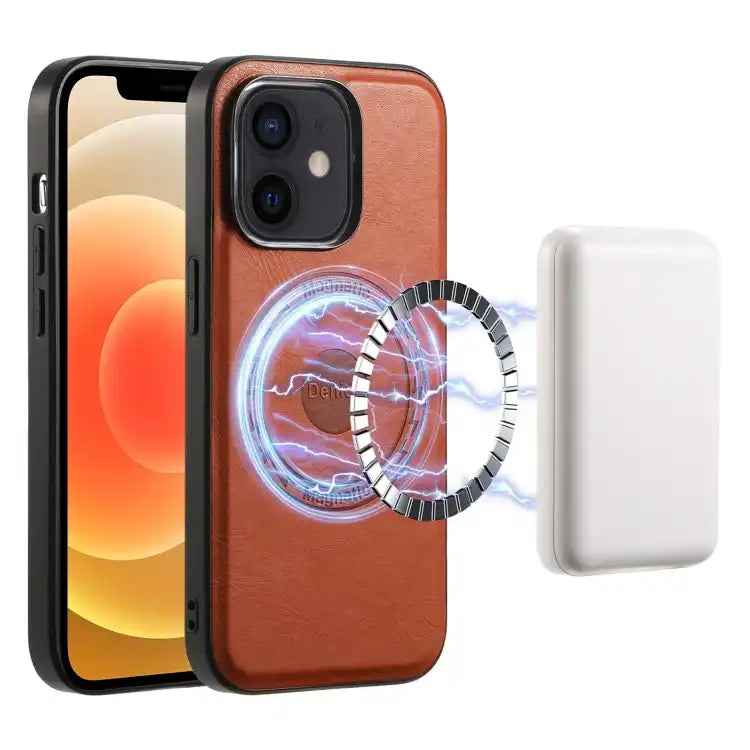 Denior Cowhide Texture Leather MagSafe Phone Case