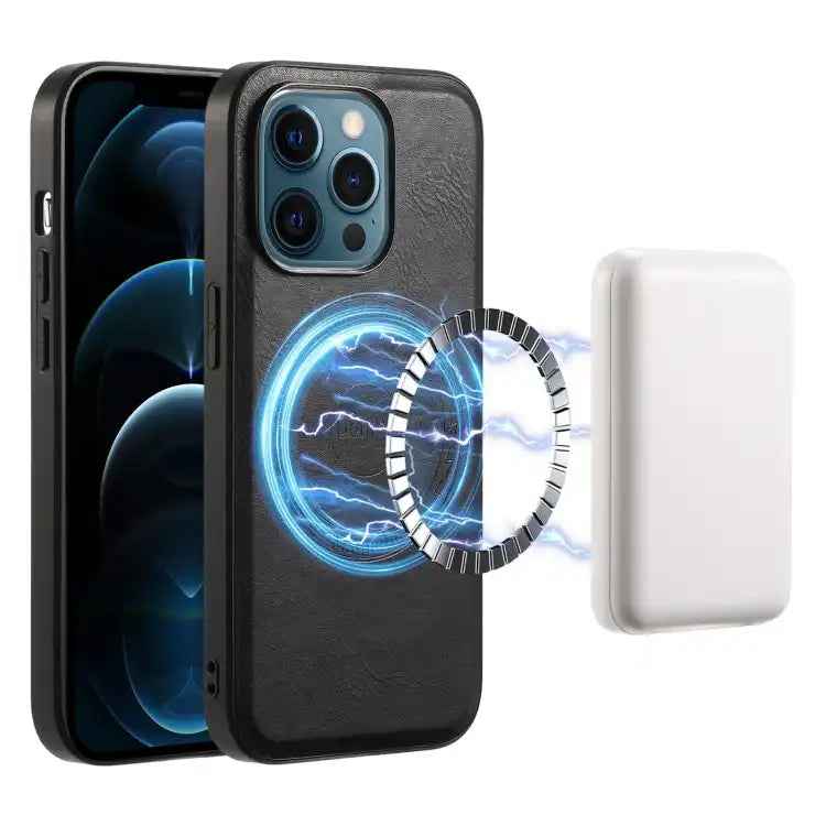 Denior Cowhide Texture Leather MagSafe Phone Case