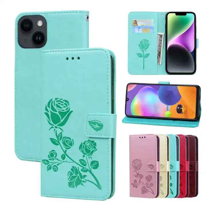 Rose Embossed Flip PU Leather Phone Case