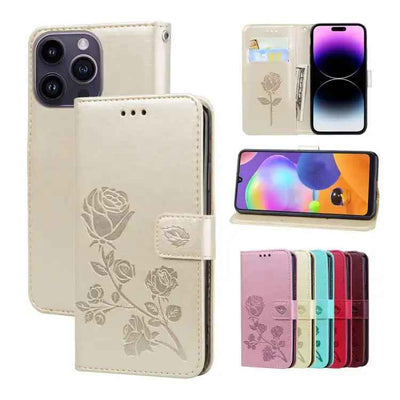 Rose Embossed Flip PU Leather Phone Case