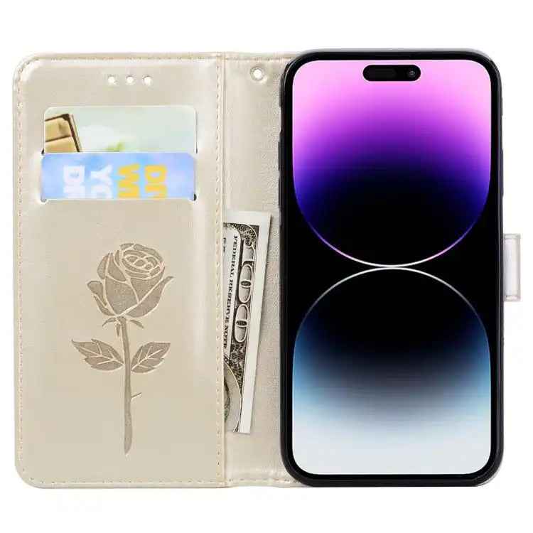 Rose Embossed Flip PU Leather Phone Case