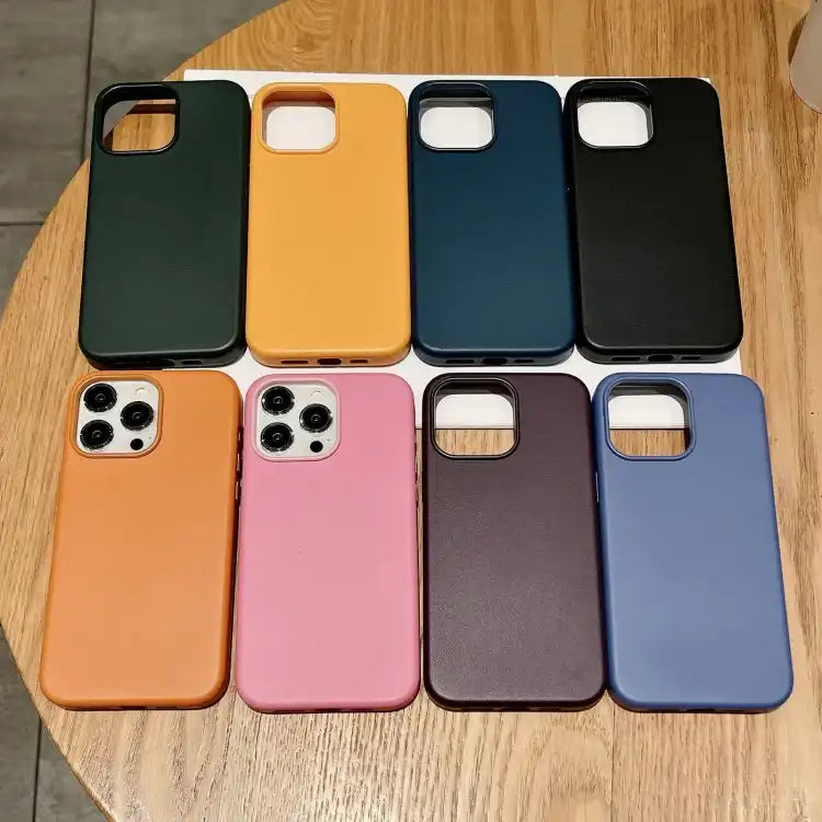 Pure Color Leather Magsafe Magnetic Phone Case