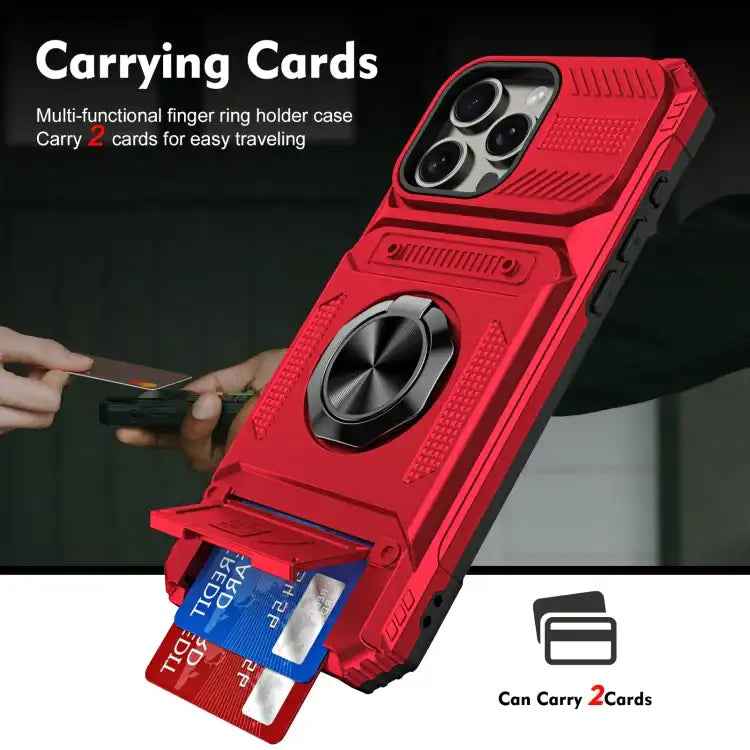TPU+PC Shockproof Card Phone Case with Metal Ring Holder