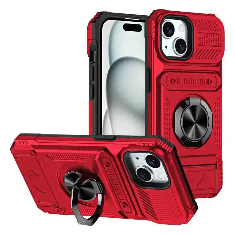 TPU+PC Shockproof Card Phone Case with Metal Ring Holder