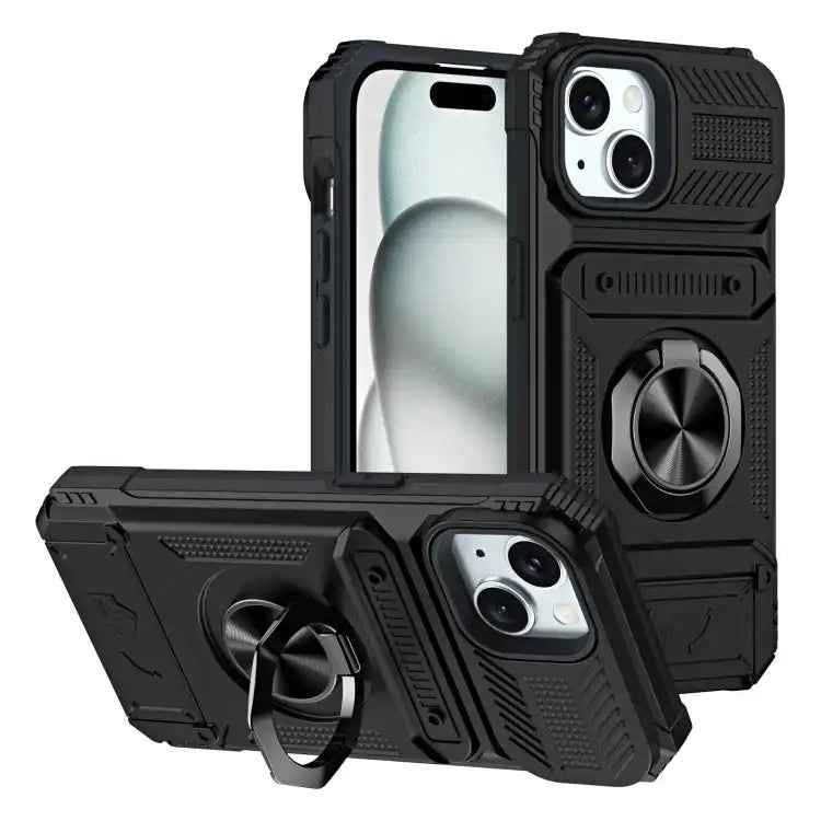 TPU+PC Shockproof Card Phone Case with Metal Ring Holder