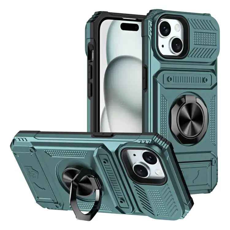 TPU+PC Shockproof Card Phone Case with Metal Ring Holder