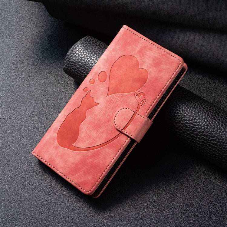 Pen Heart Cat Embossed Leather Phone Case