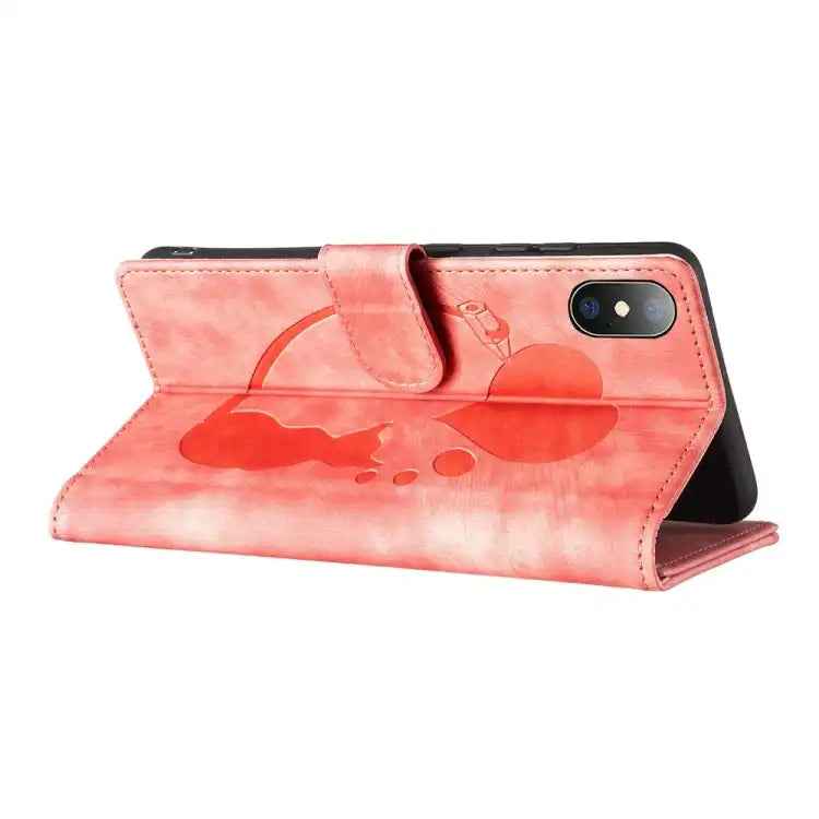 Pen Heart Cat Embossed Leather Phone Case