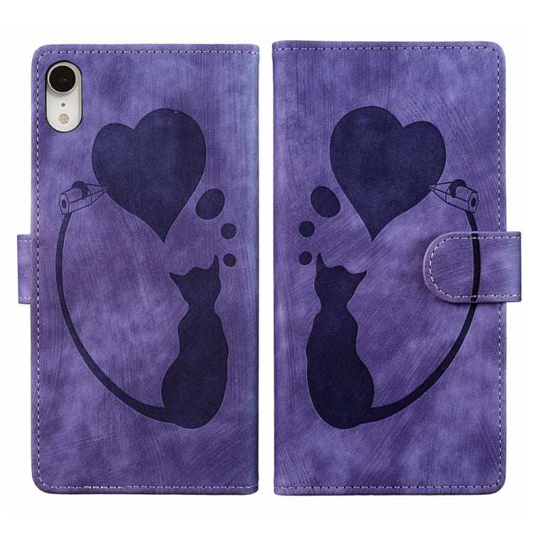 Pen Heart Cat Embossed Leather Phone Case