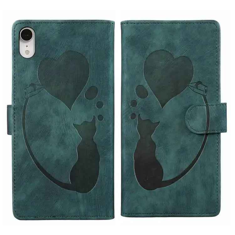 Pen Heart Cat Embossed Leather Phone Case