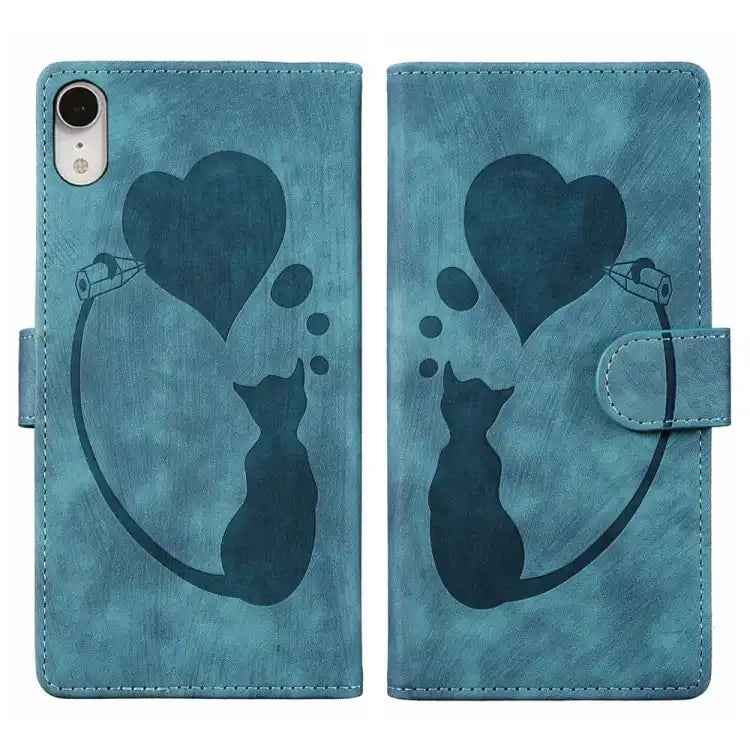 Pen Heart Cat Embossed Leather Phone Case