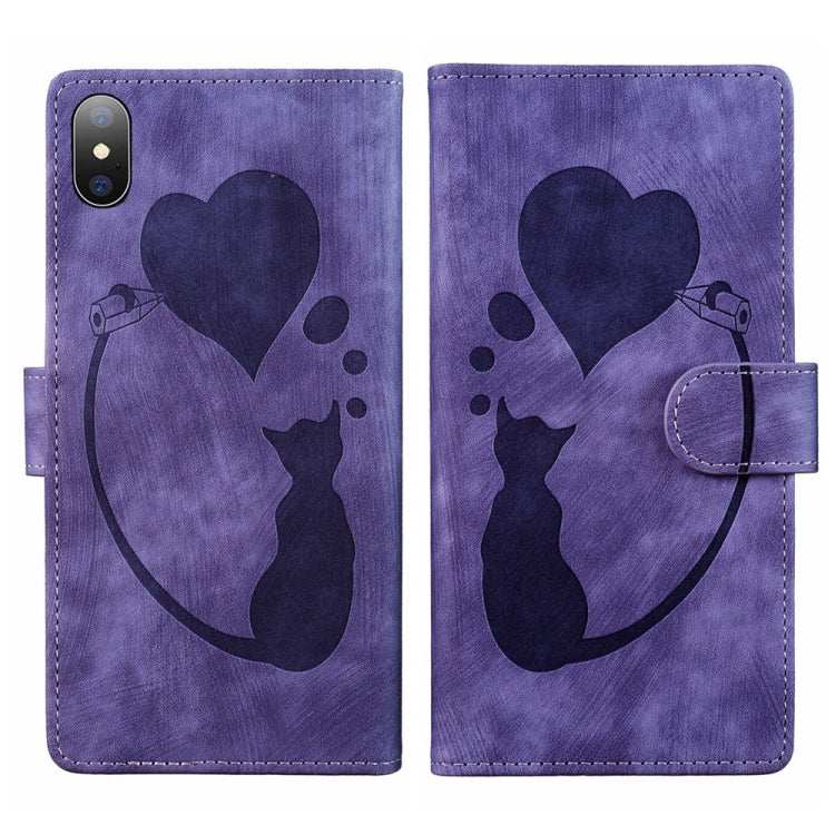 Pen Heart Cat Embossed Leather Phone Case