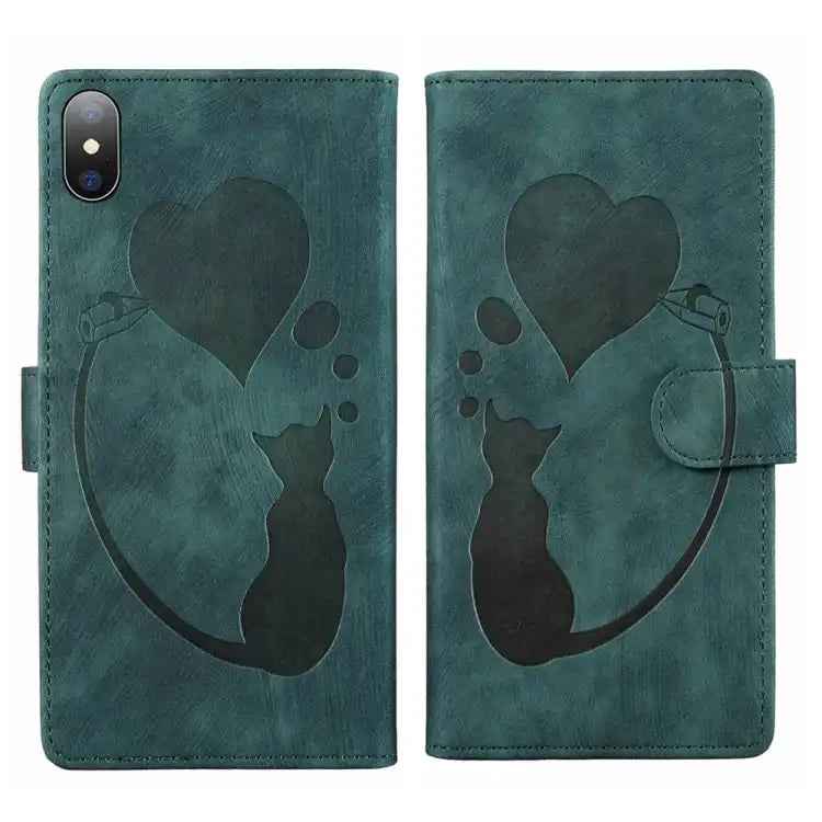 Pen Heart Cat Embossed Leather Phone Case