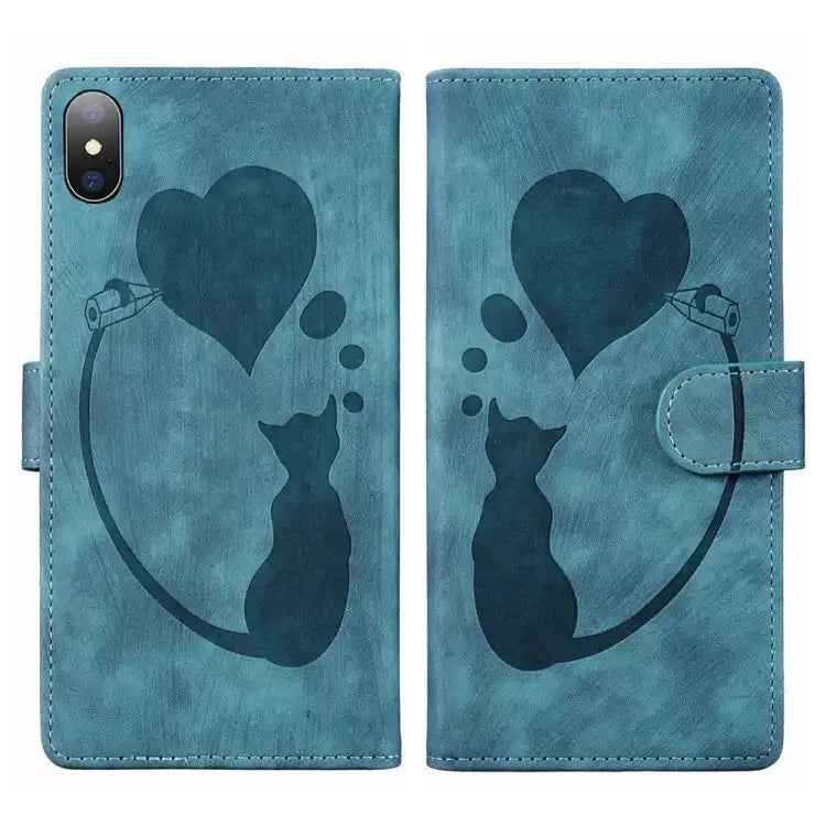 Pen Heart Cat Embossed Leather Phone Case