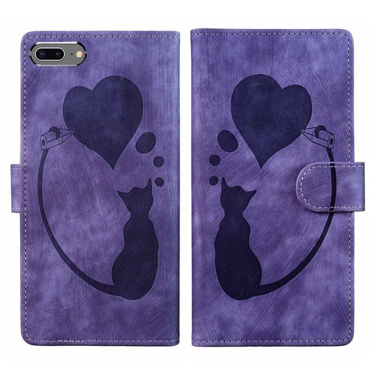 Pen Heart Cat Embossed Leather Phone Case
