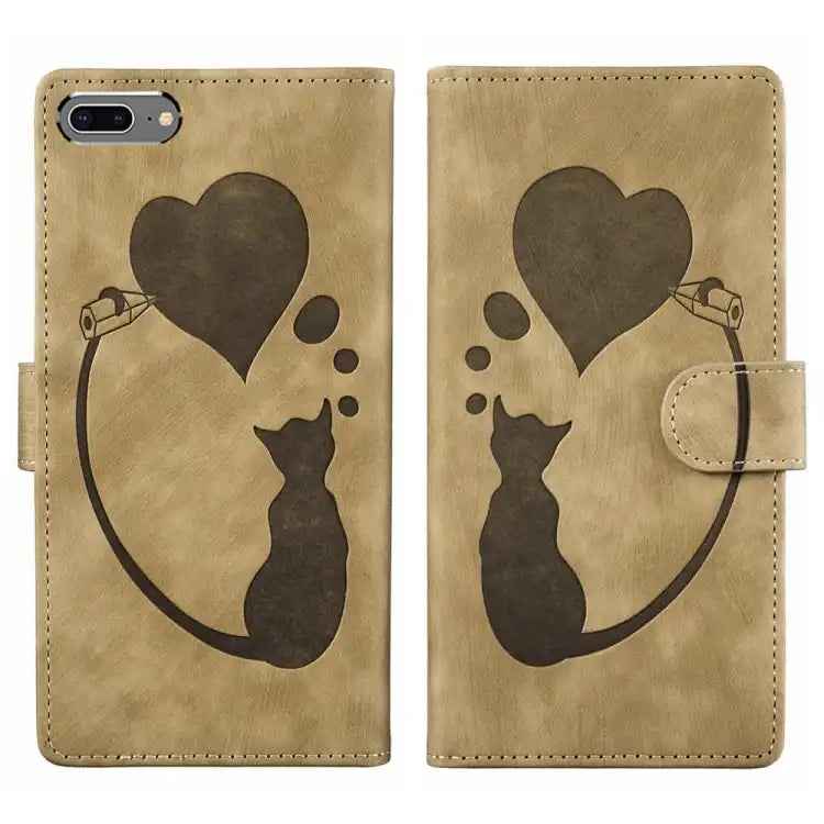 Pen Heart Cat Embossed Leather Phone Case