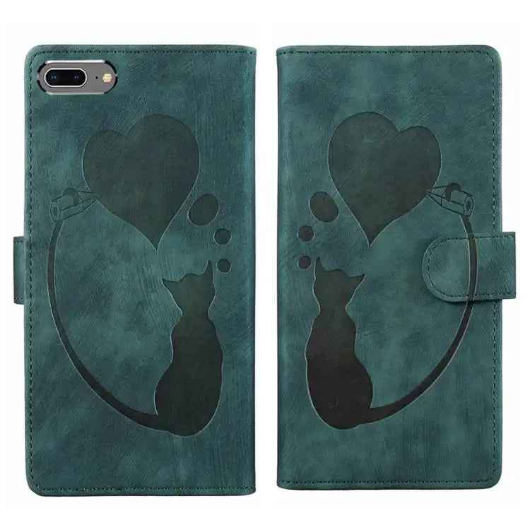 Pen Heart Cat Embossed Leather Phone Case