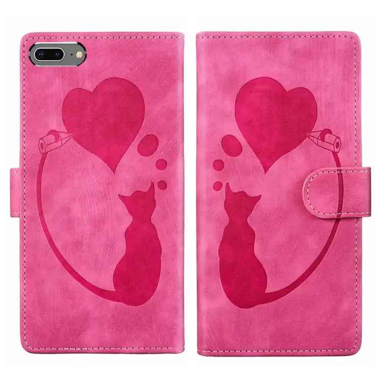 Pen Heart Cat Embossed Leather Phone Case