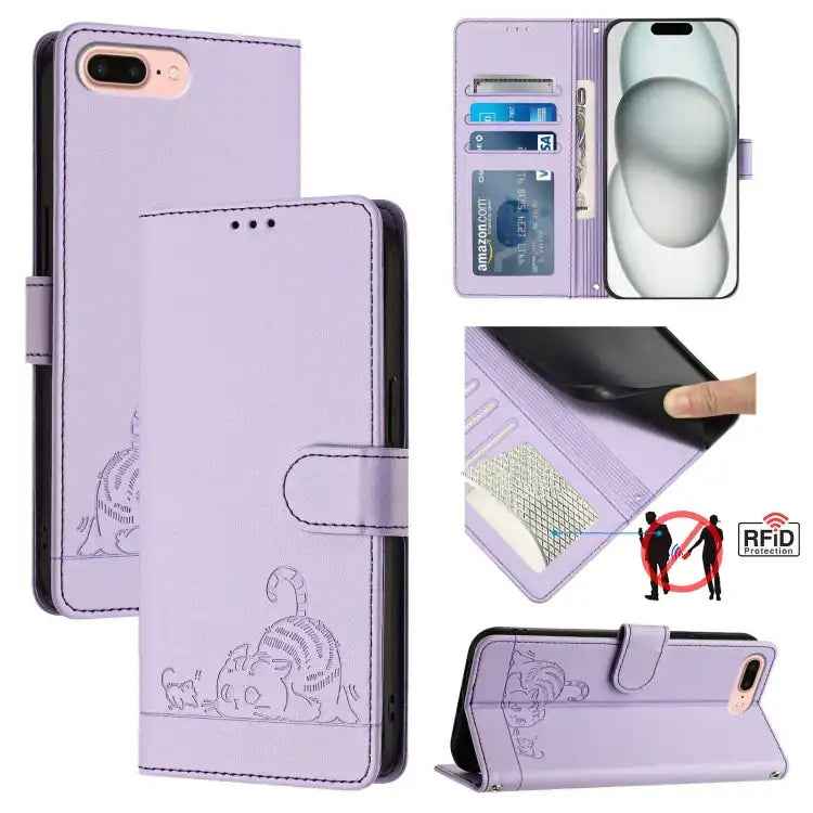 Cat Rat Embossed Pattern RFID Leather Phone Case with Lanyard