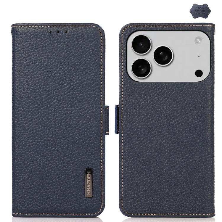 KHAZNEH Side-Magnetic Litchi Genuine Leather RFID Case