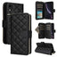 Crossbody Rhombic Zipper Tower Buckle Leather Phone Case with Lanyard