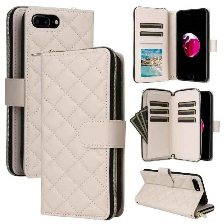 Crossbody Rhombic Zipper Tower Buckle Leather Phone Case with Lanyard