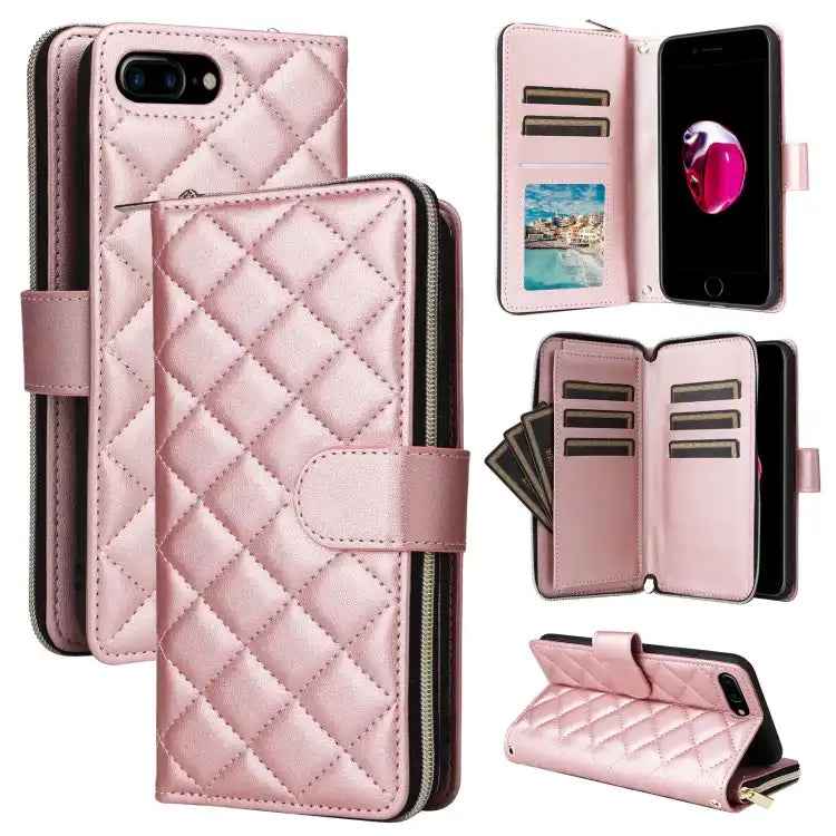 Crossbody Rhombic Zipper Tower Buckle Leather Phone Case with Lanyard