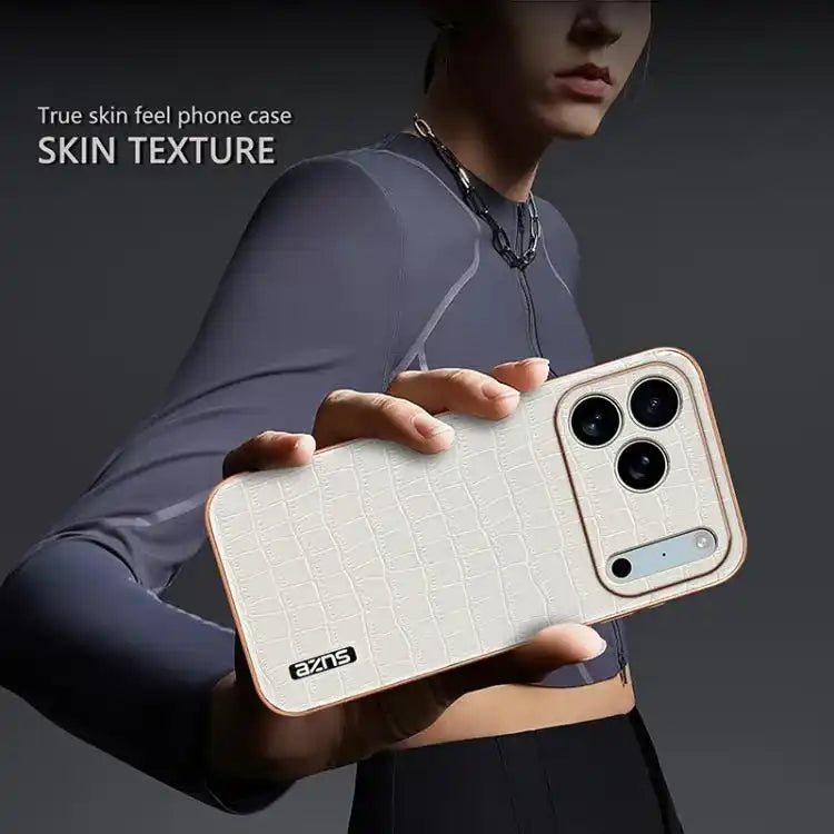 AZNS Electroplated Frame Crocodile Texture Full Coverage Phone Case AZNS