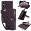 YM016 Rhombic Zipper Card Wallet Leather Phone Case with Lanyard