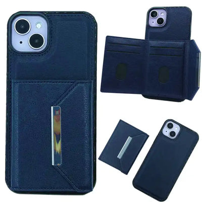 Solid Color Metal Buckle Card Slots Bag Phone Case