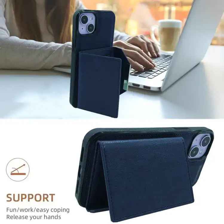 Solid Color Metal Buckle Card Slots Bag Phone Case