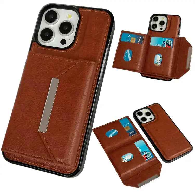 Solid Color Metal Buckle Card Slots Bag Phone Case
